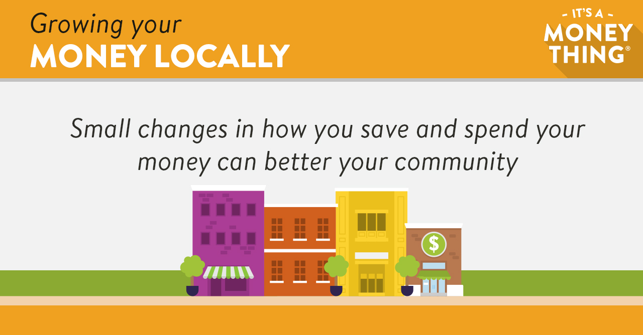 Infographic Recommending Local Businesses with Four Buildings of Different Sizes and Colors