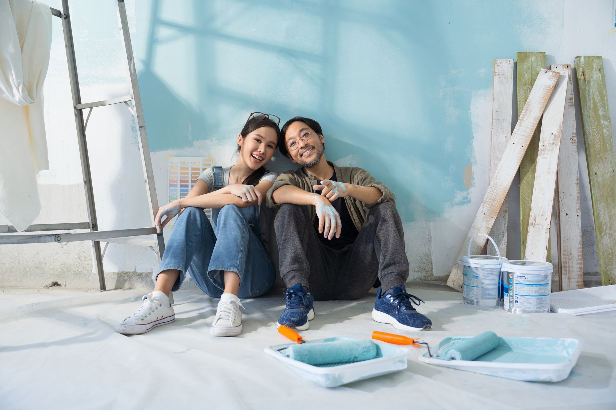 Couple doing a home improvement project