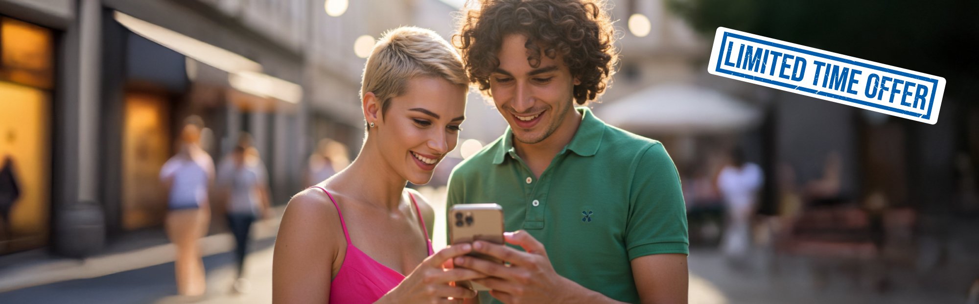 Young Couple Sharing Smartphone on Sunny Day