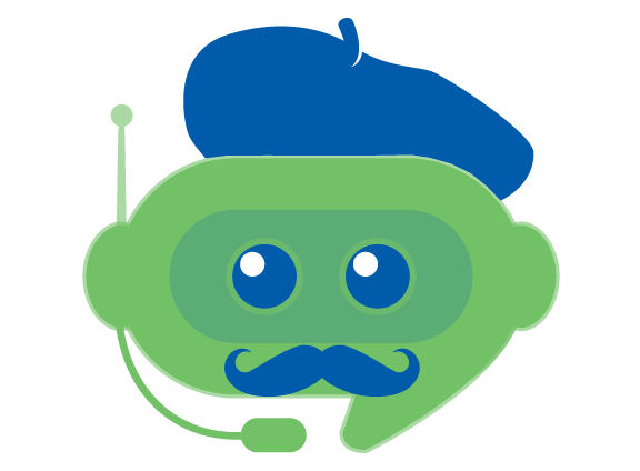 Chat Icon of Green Robot in a Blue Beret