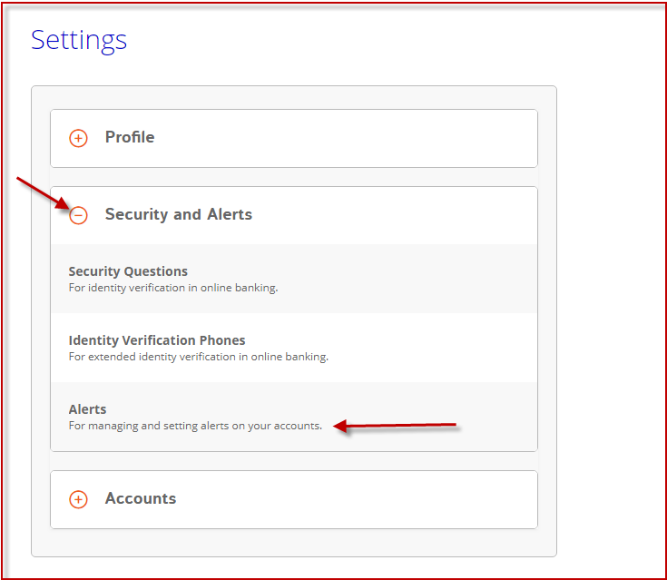 OLB Mobile Alerts 5 Screenshot of the Mobile Alerts Process in OLB: Secuirty and Alerts Section