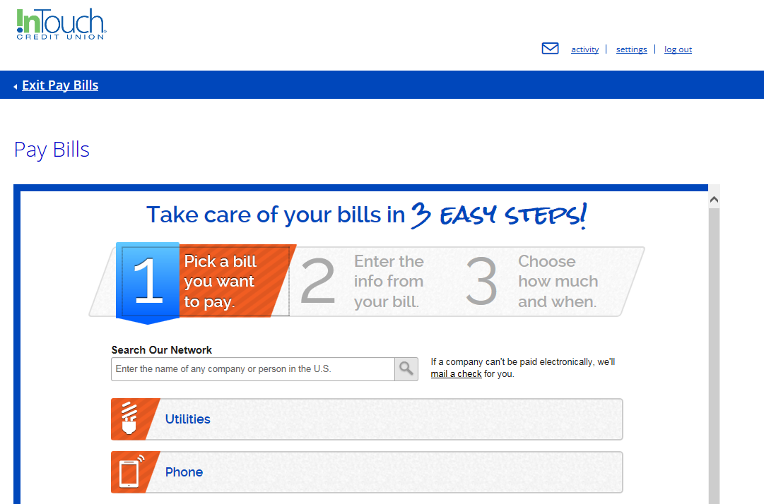 OLB Pay Bills Overview Screenshot of Pay Bills Steps 1, 2 and 3 Overview