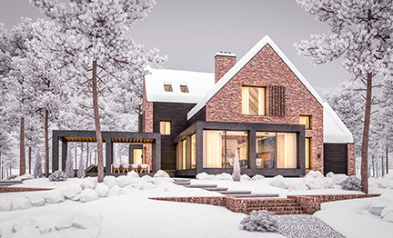 Red Bricked House in a Snowy Landscape