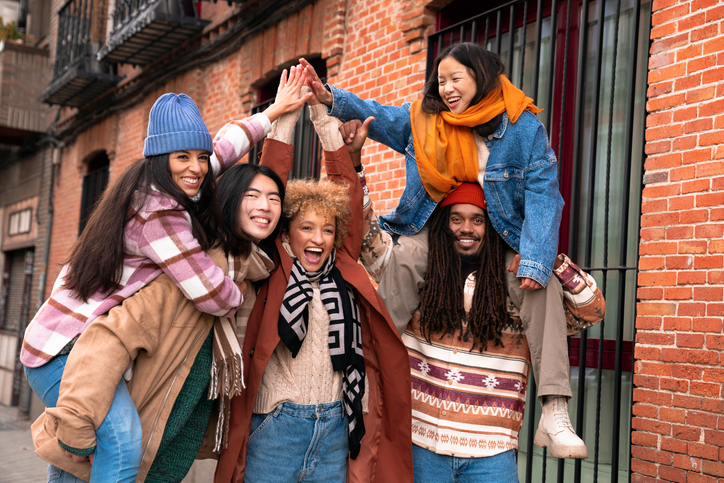 Young Adults Hanging Out Young Adults Hanging Out in Winter Wear