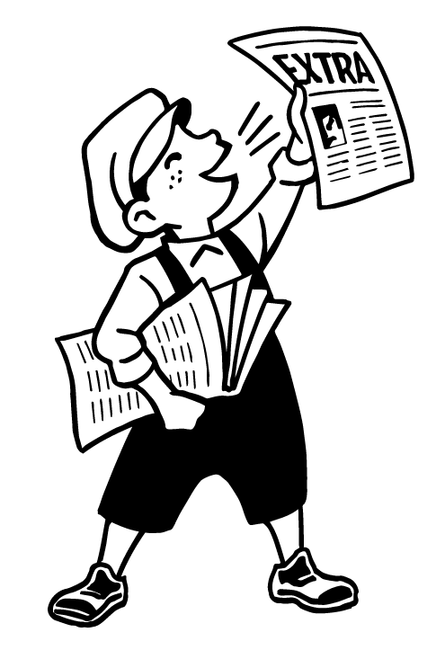 Black and White Cartoon Gracphic of Newspaper Boy